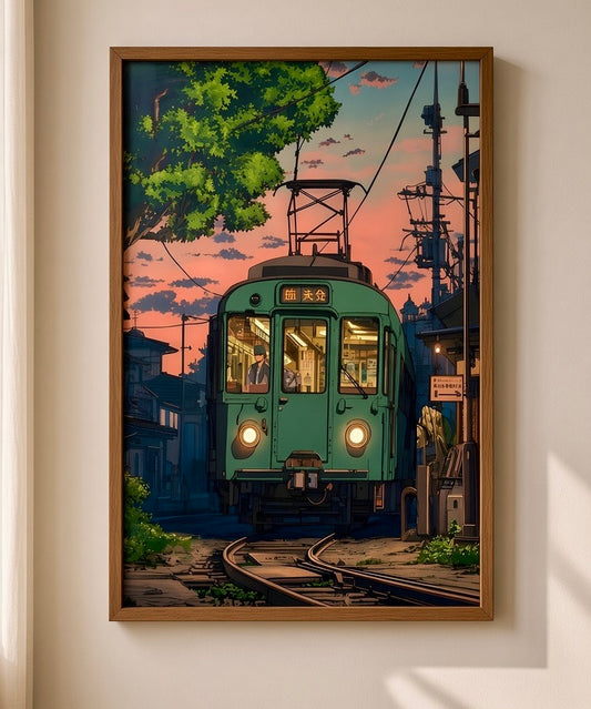 Affiche Tramway au Crépuscule encadrée et accrochée au mur d'un salon