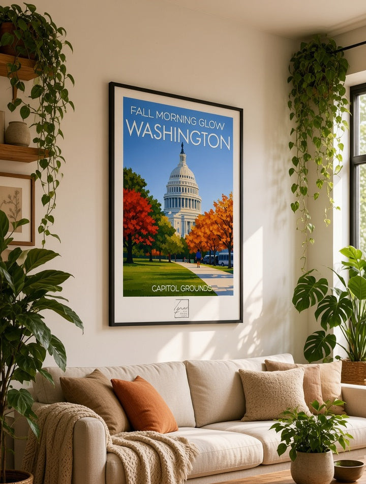 Affiche Washington Capitole en Automne sans cadre posée dans une ambiance décorative