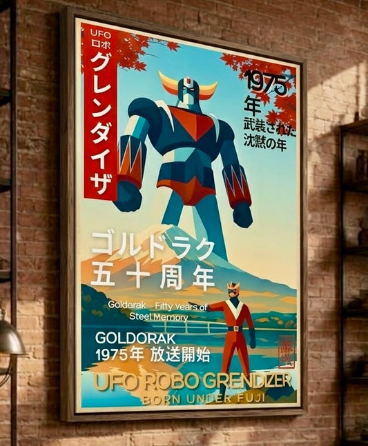 Toile Goldorak Flat Design encadrée, robot anime japonais en décoration murale