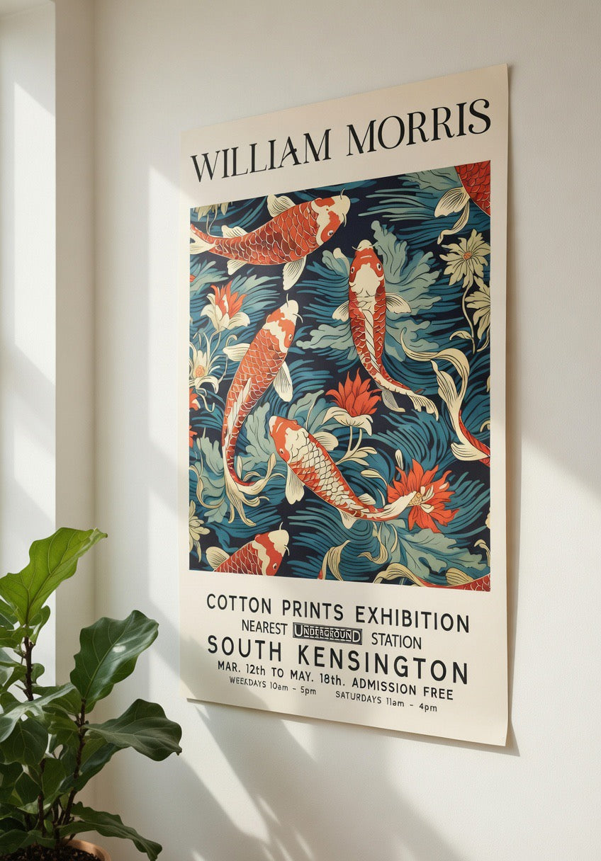 Affiche William Morris avec cadre dans une ambiance chaleureuse