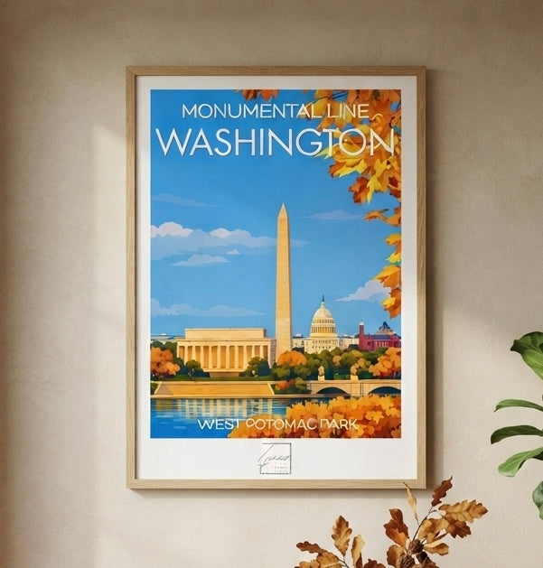 Affiche Washington West Potomac Park, gros plan sur les couleurs et détails d'impression