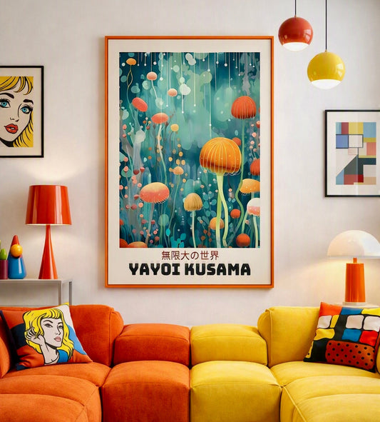 Affiche Meduses Lumineuses encadree, presentee en situation dans un interieur