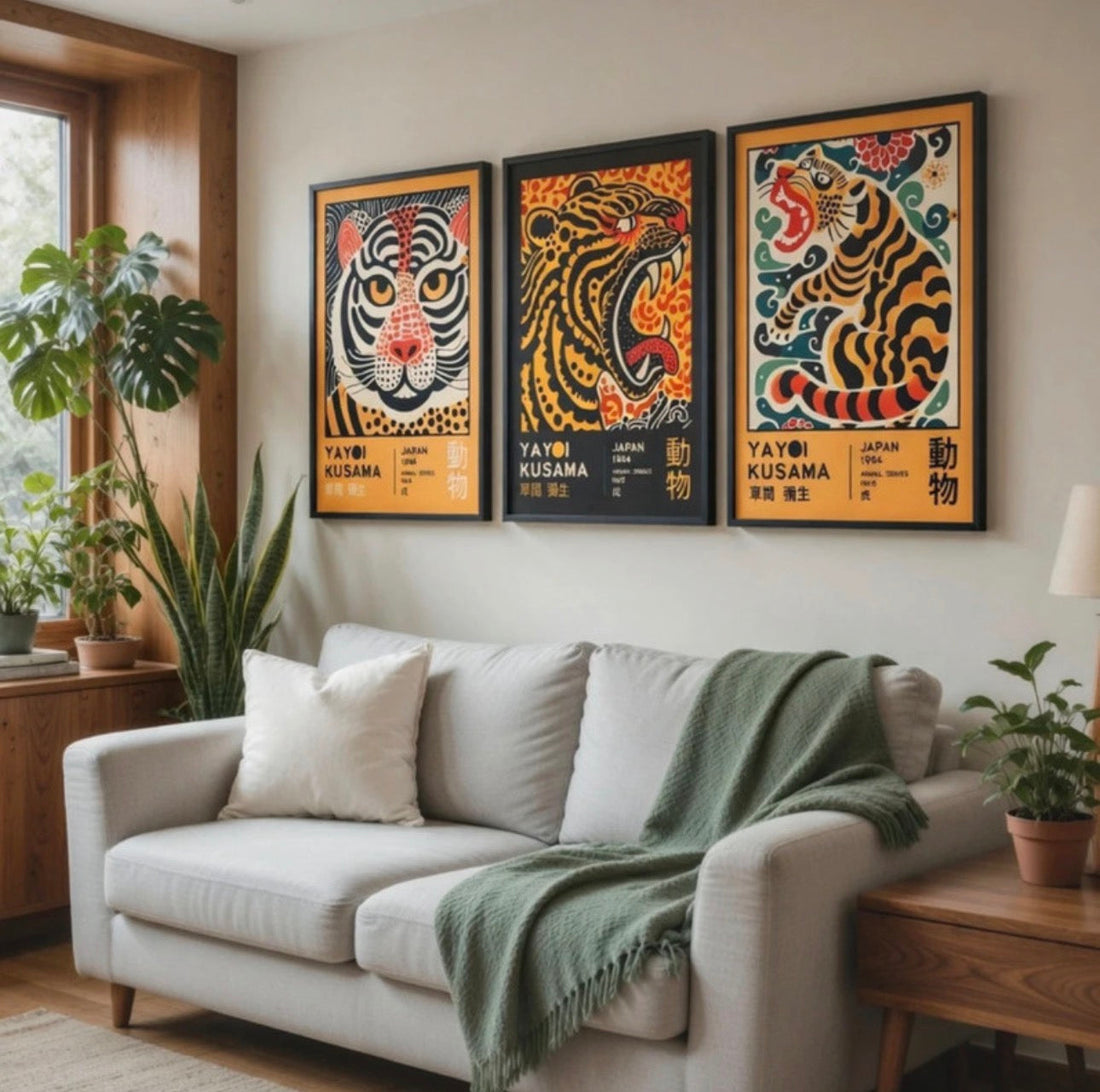 Eclairage decoration murale, affiches encadrees bien eclairees