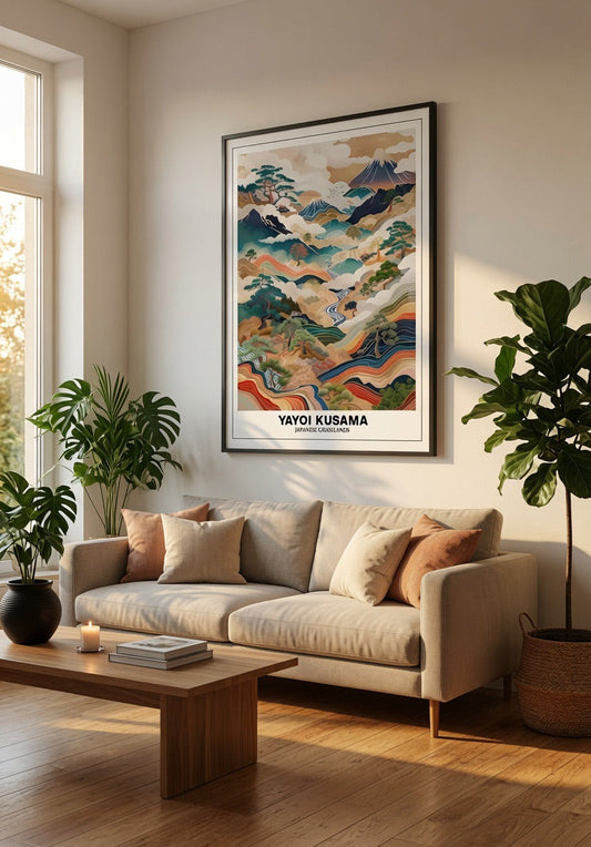 Affiche encadree au-dessus du lit, decoration murale chambre