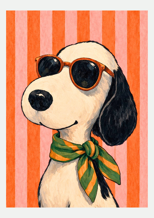 Affiche Snoopy Lunettes et Foulard, style rétro coloré, présentée seule sur fond neutre