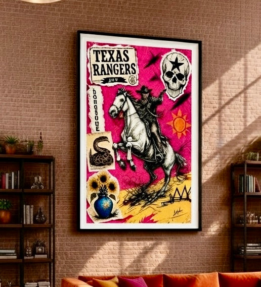 Gros plan sur l'impression et le papier de l'affiche Texas Rangers N°1