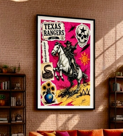 Gros plan sur l'impression et le papier de l'affiche Texas Rangers N°1