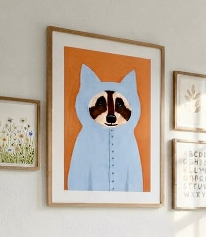 Gros plan sur l'impression et le papier de l'affiche Raton Laveur à Capuche