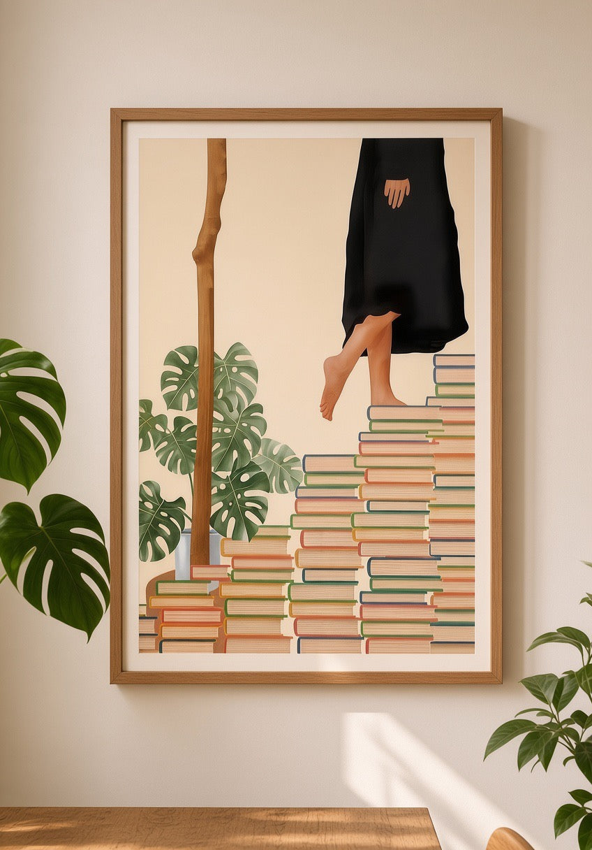 Détail du tirage de l'affiche Escalier de Livres, qualité du papier et des couleurs