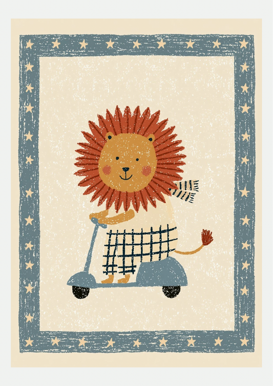 Lion en Scooter – Affiche Illustration Enfant