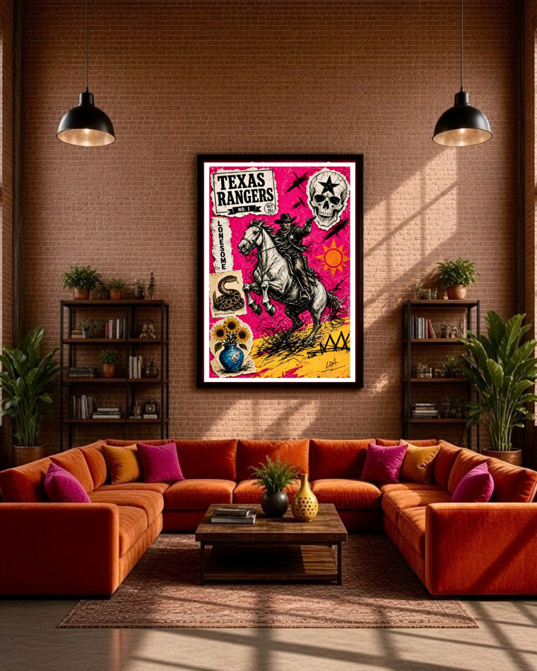 Affiche Texas Rangers N°1 encadrée et accrochée au mur d'un salon