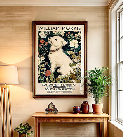 Affiche encadrée William Morris Chien accrochée au mur dans un salon