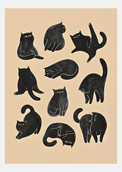 Affiche Dix Chats Noirs, illustration pour chambre d'enfant, présentée seule sur fond neutre