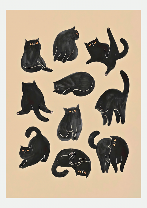 Dix Chats Noirs – Affiche Illustration Enfant