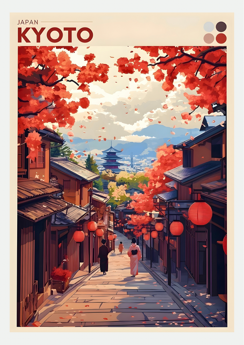 Kyoto, Ruelle aux Érables et Pagode – Affiche Japon