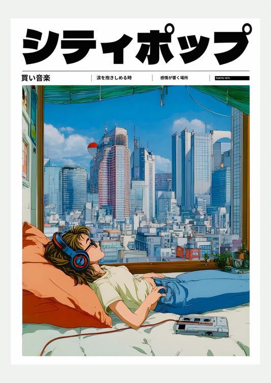 Affiche City Pop vue sur Tokyo depuis la chambre, présentée seule sur fond neutre