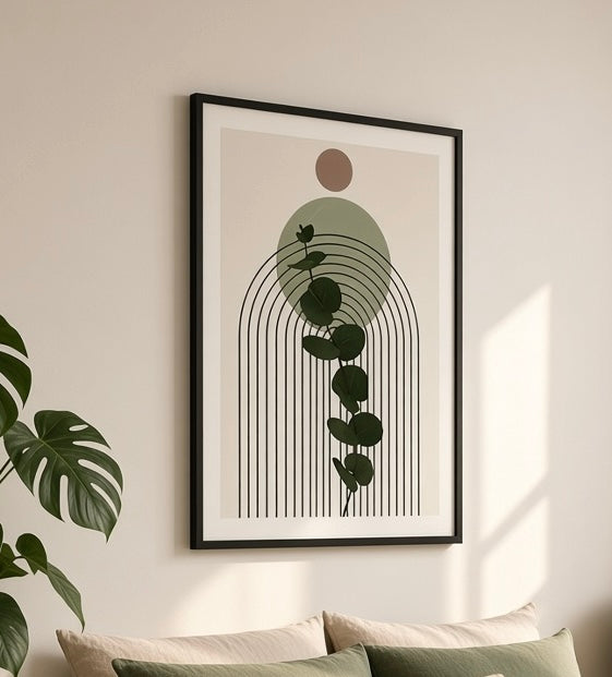 Affiche Fougère verte n°4 encadrée, accrochée au mur dans un salon