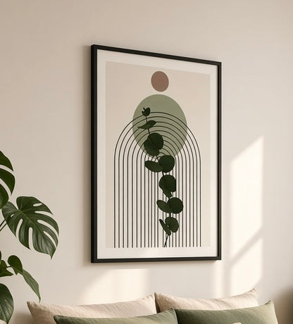 Affiche Fougère verte n°4 encadrée, accrochée au mur dans un salon