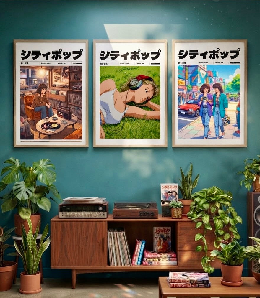 Affiches encadrées présentées ensemble dans un salon en ambiance décoration murale