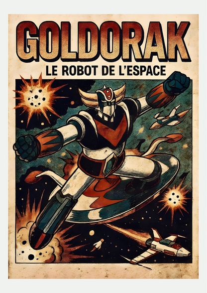 Affiche Goldorak Le Robot de l'Espace, comic vintage, présentée seule sur fond neutre