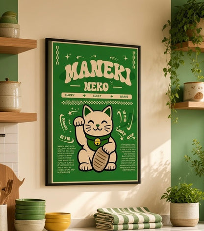 Affiche Maneki Neko encadrée, vue d'ensemble élargie de l'intérieur