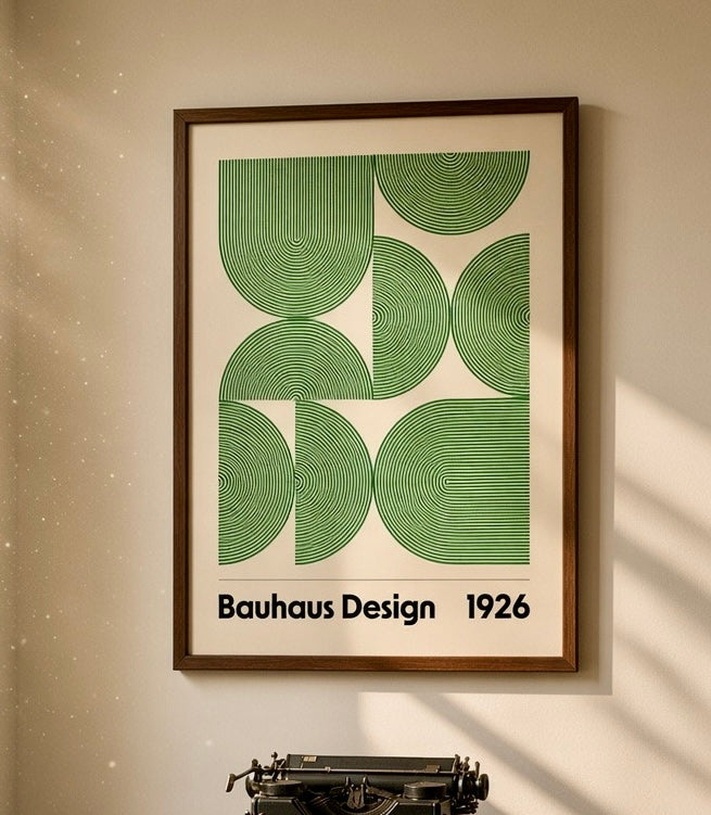Gros plan sur l'impression et le papier de l'affiche Bauhaus Design 1926