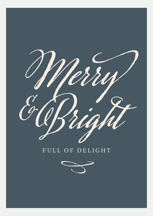 Merry & Bright – Affiche Calligraphie de Noël Bleu Nuit