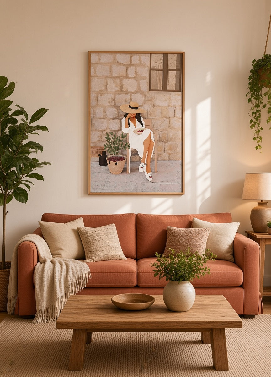 Affiche Femme à la Cerise encadrée en situation sur mur intérieur