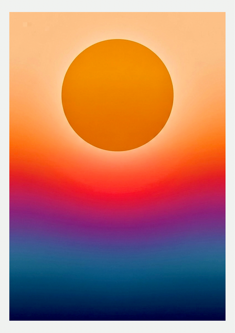 Soleil Dégradé Orange et Bleu Nuit – Affiche Abstraite