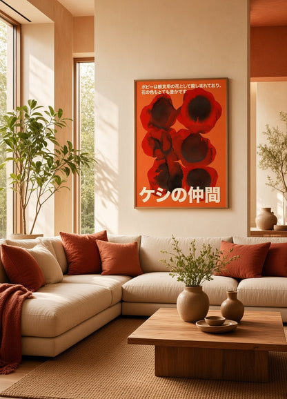 Affiche Coquelicot Encre Japonaise – Fleurs Abstraites Rouge et Noir