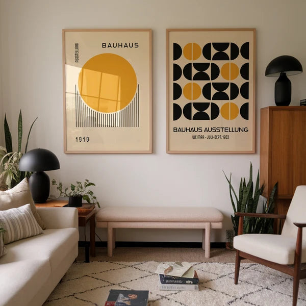 Bauhaus Design 1920 – Affiche Lignes Vertes Ondulantes