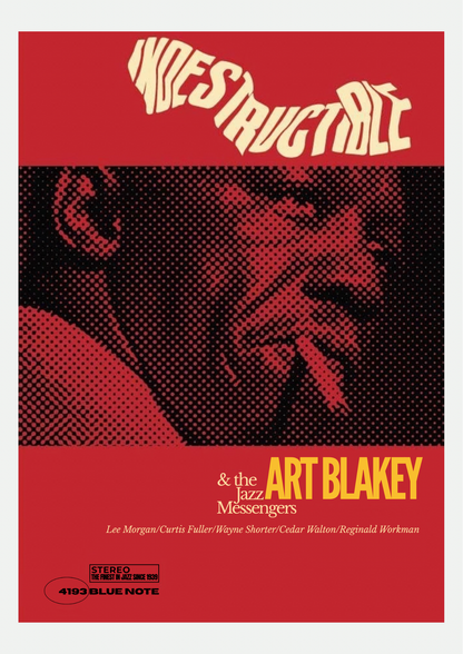 Affiche Art Blakey & The Jazz Messengers, reproduction pochette Indestructible Blue Note sur fond neutre