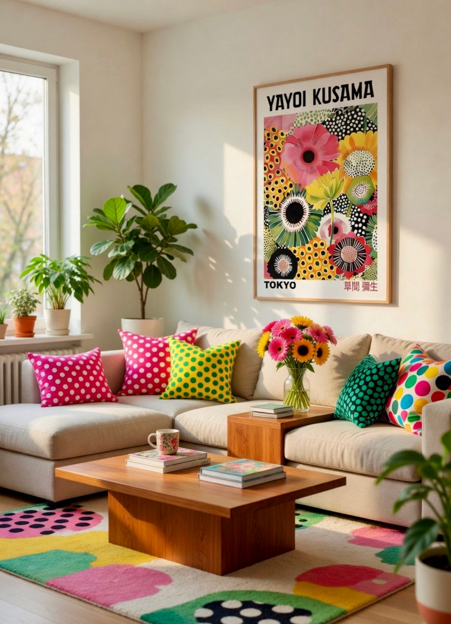 Affiche Yayoi Kusama – Give Me Love, Portraits et Motifs Colorés