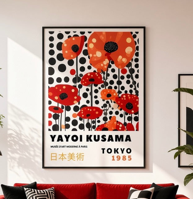 Affiche Yayoi Kusama Coquelicots à Pois gros plan sur les motifs à pois