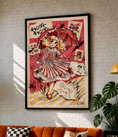 Gros plan sur l'impression et le papier de l'affiche Candy Rétro Pop