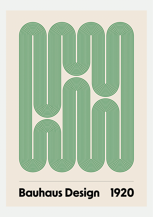 Bauhaus Design 1920 – Affiche Lignes Vertes Ondulantes