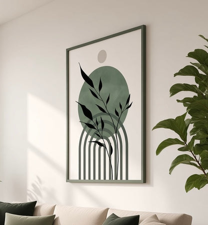 Vue d'ensemble du salon avec l'affiche Fougère verte n°3 encadrée