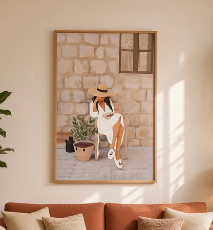 Affiche Femme à la Cerise gros plan sur le chapeau et les cerises