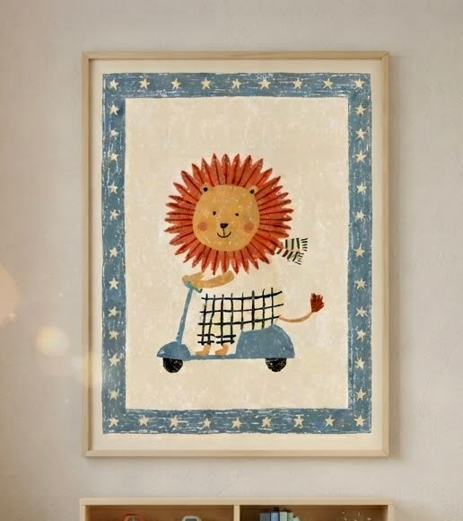 Lion en Scooter – Affiche Illustration Enfant