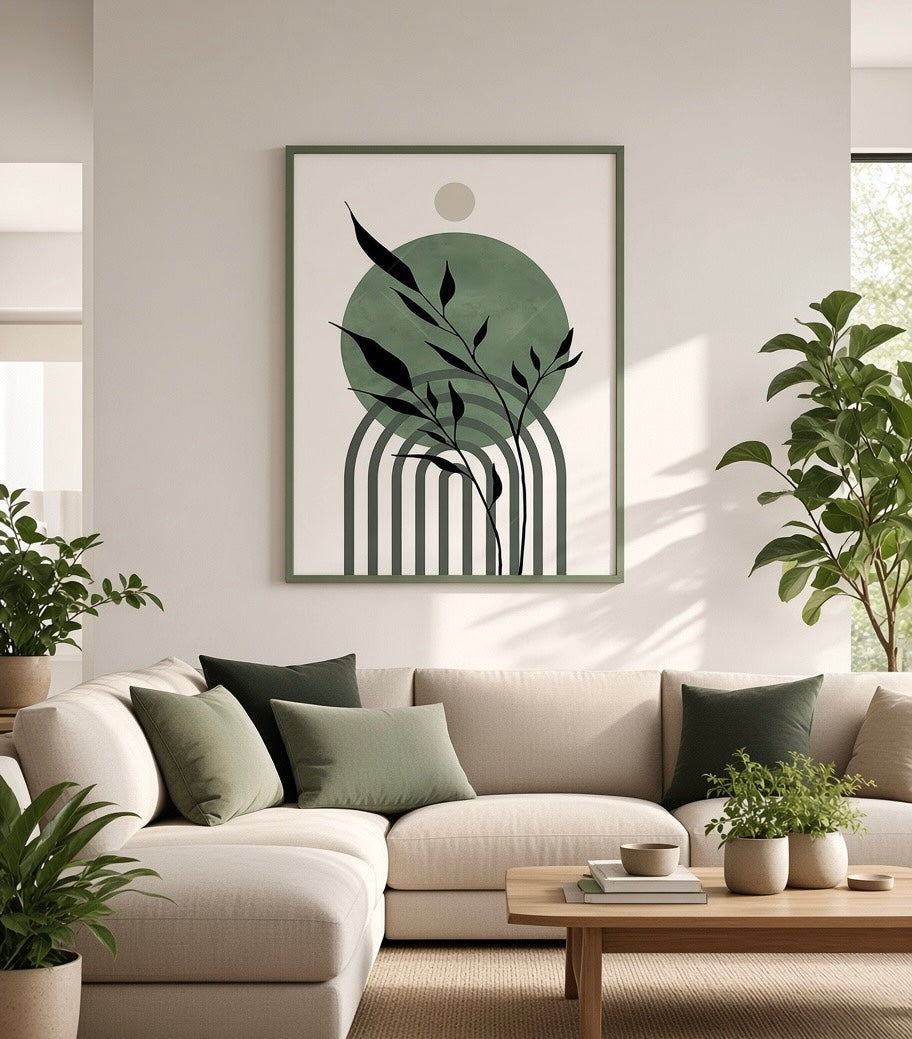 Affiche Fougère verte n°3 encadrée, accrochée au mur dans un salon