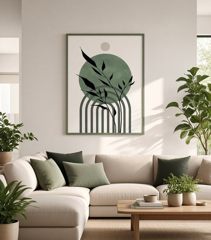 Affiche Fougère verte n°3 encadrée, accrochée au mur dans un salon