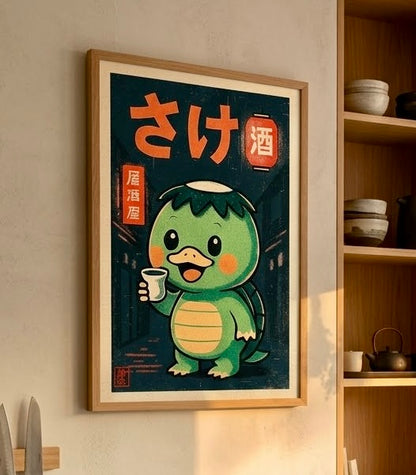 Gros plan sur l'impression de l'affiche kappa : grain de sérigraphie, aplats verts et oranges et sceau rouge