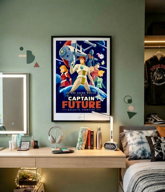 Affiche Capitaine Flam encadrée et accrochée au mur d'un salon