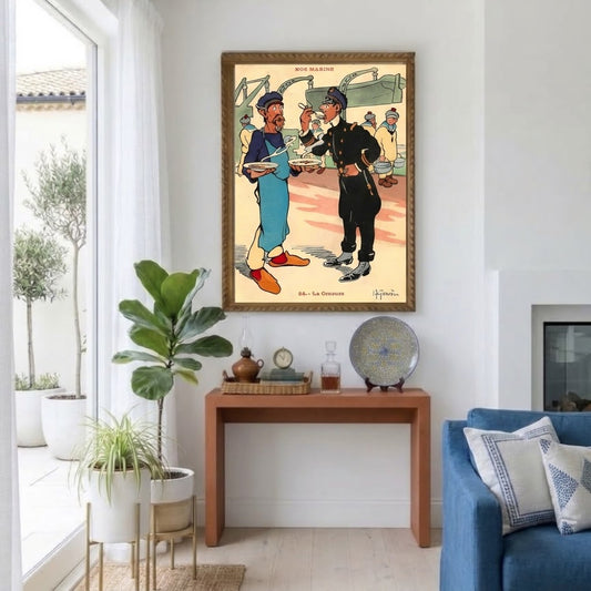 Poster Nos Marins La Censure encadré accroché au mur d'une cuisine ou d'un salon, illustration vintage de marins et d'un officier
