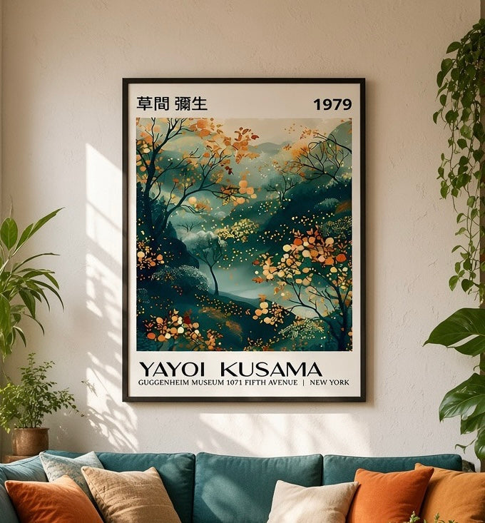 Affiche Yayoi Kusama Paysage Automnal gros plan sur les feuillages dorés