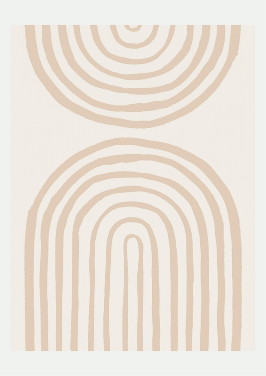 Affiche minimaliste de deux arches concentriques beige sur fond crème, motif épuré aux lignes tracées à la main