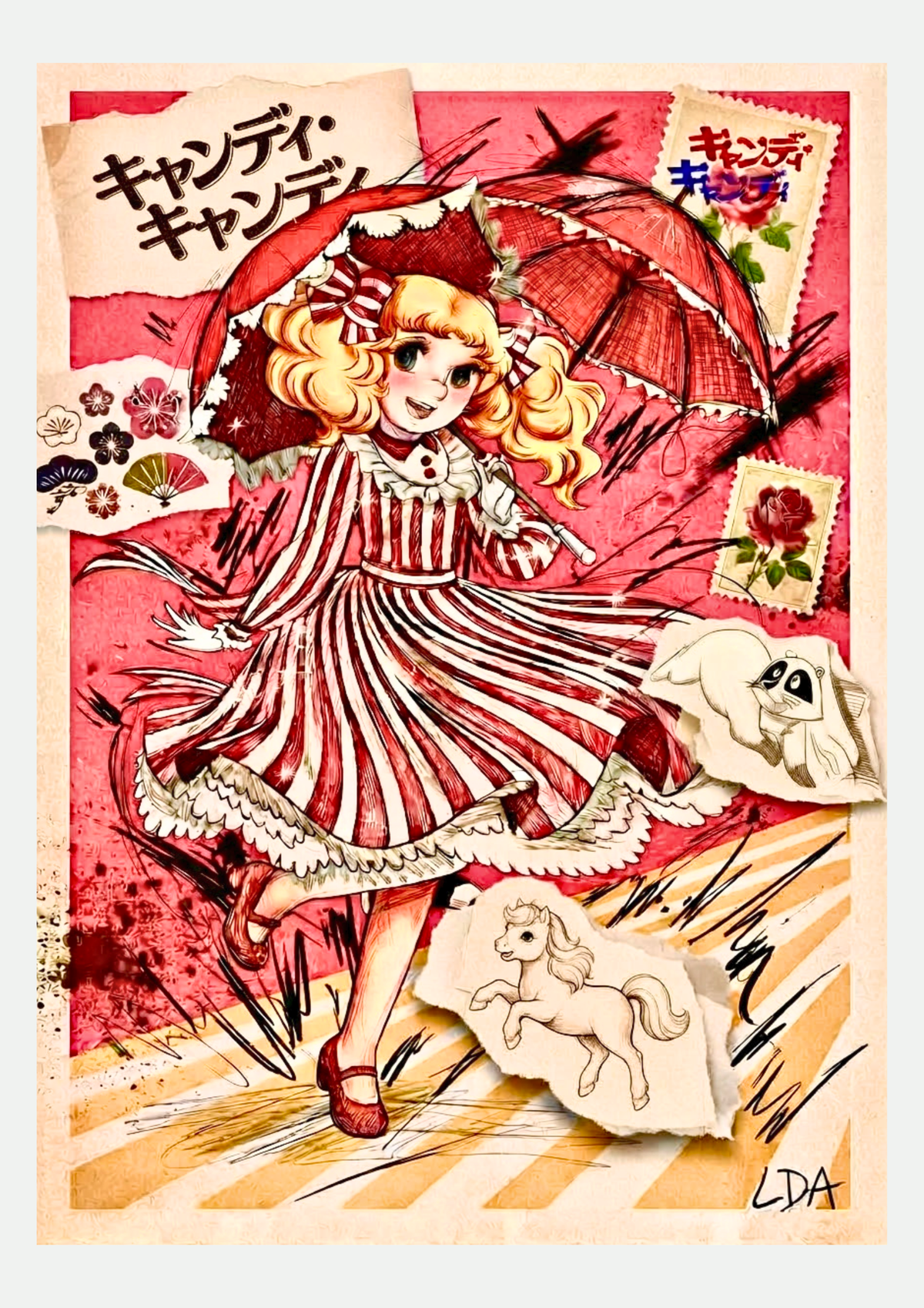 Affiche Candy Rétro Pop, collage manga vintage, présentée seule sur fond neutre