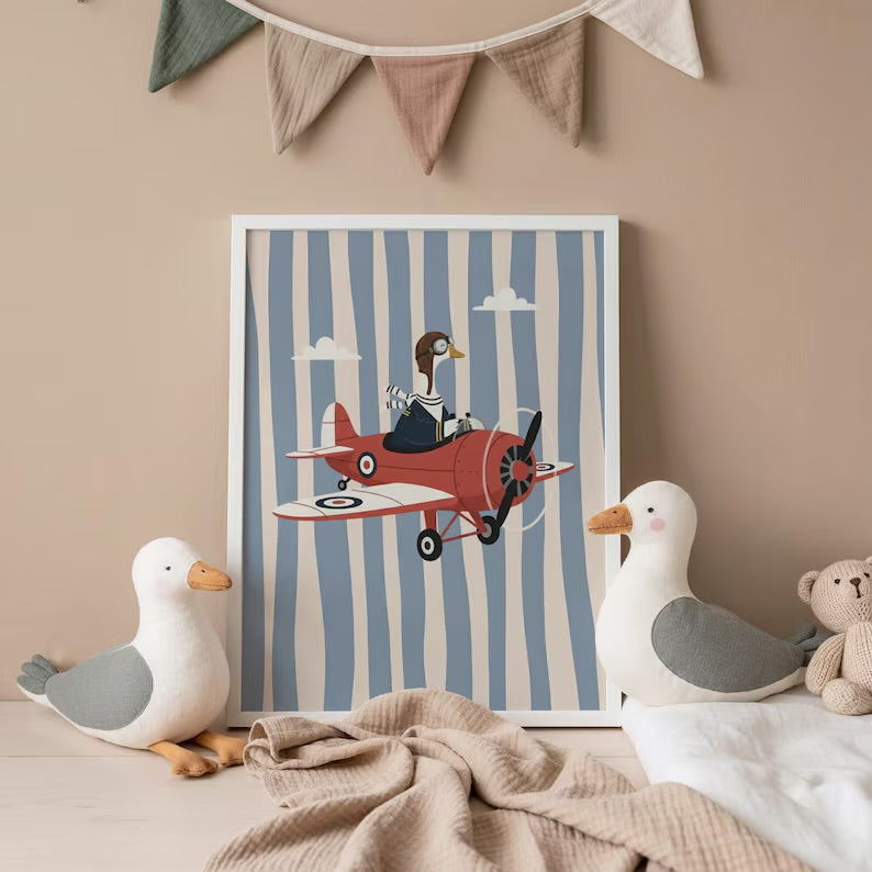 Éléphant Rayé au Chapeau – Affiche Illustration Enfant