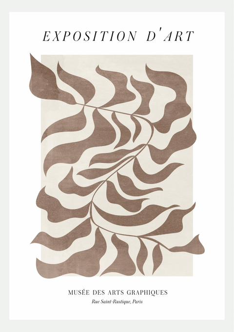 Feuillage Abstrait Taupe – Affiche Exposition d'Art Paris