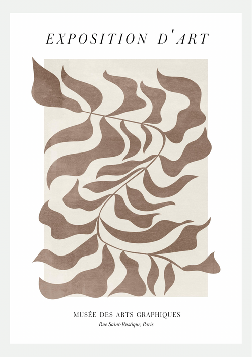 Feuillage Abstrait Taupe – Affiche Exposition d'Art Paris